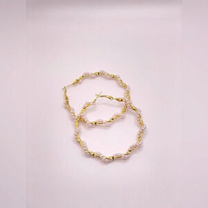 Pearl Twist Hoop Gold Circle Earrings